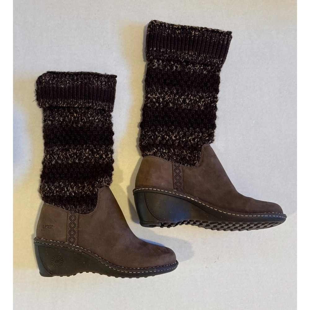 UGG Australia Cresthaven 1938 w/Esp Women's Brown Suede Knit Wedge Heel Size 9
